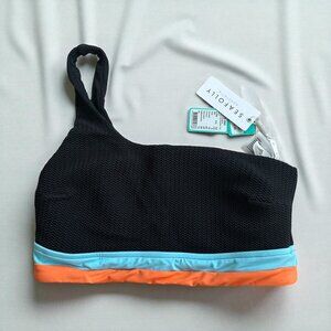 SEAFOLLY AUSTRALIA Black One Shoulder Bikini Swim Top Size US 8 NEW NWT